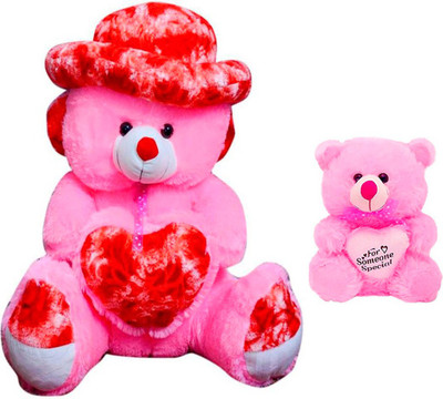 

ATTRACTIVE 3 Feet Standing Teddy Bear With 1 Feet Small Heart Teddy - 92 cm(Beige/Pink)