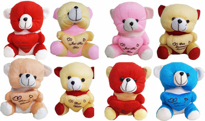 

GreenViji Cute Teddy Bear with Heart Emotional Soft Toy-Combo - 22 cm(Pink, Red, Blue, Beige), Beige;blue;pink;red