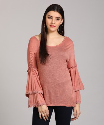 VERO MODA Casual Bell Sleeve Self Design Women Pink Top