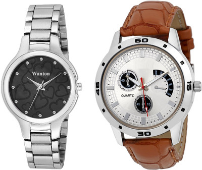 

Wanton Black color official stylish women watch with tan color chronograph pattern stylish combo couple watch Exclusive collection watches Watch - For Boys & Girls