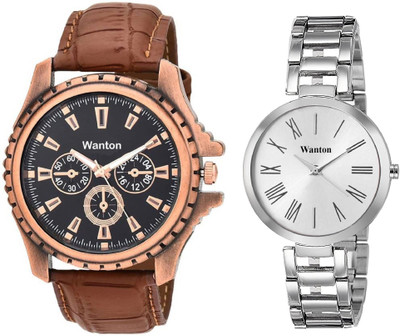 

Wanton White steel strap profesional and stylish attractive dial watch with Brown open machanical dial attractive combo couple watch Exclusive collection watches Watch - For Boys & Girls