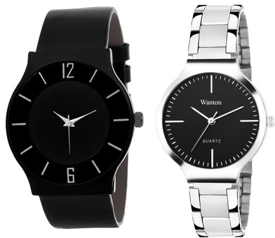 

Wanton black steel belt stylish and fancy watch with black color professional and atylish fashion watch commbo couple watch Exclusive collection watches Watch - For Boys & Girls