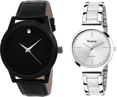 

Wanton silver steel belt stylish and fancy watch with black slim movado pattern stylish watch combo couple watch Exclusive collection watches Watch - For Boys & Girls