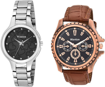 

Wanton Black color official stylish women watch with Brown chronograph pattern stylish combo couple watch Exclusive collection watches Watch - For Boys & Girls