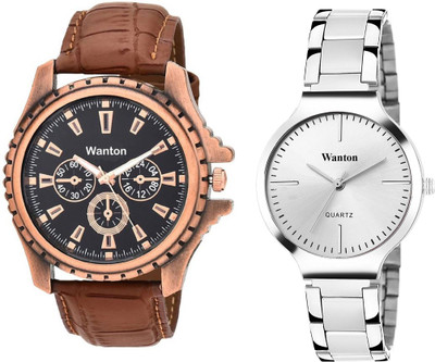 

Wanton silver steel belt stylish and fancy watch with Brown open machanical dial attractive combo couple watch Exclusive collection watches Watch - For Boys & Girls