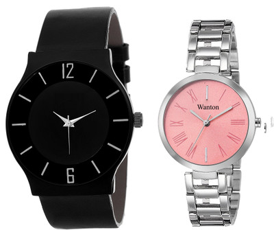 

Wanton pink steel strap profesional and stylish attractive dial watch with black color professional and atylish fashion watch commbo couple watch Exclusive collection watches Watch - For Boys & Girls