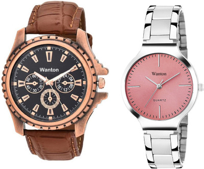 

Wanton pink steel belt stylish and fancy watch with Brown open machanical dial attractive combo couple watch Exclusive collection watches Watch - For Boys & Girls