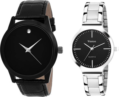 

Wanton black steel belt stylish and fancy watch with black slim movado pattern stylish watch combo couple watch Exclusive collection watches Watch - For Boys & Girls