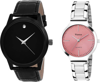 

Wanton pink steel belt stylish and fancy watch with black slim movado pattern stylish watch combo couple watch Exclusive collection watches Watch - For Boys & Girls