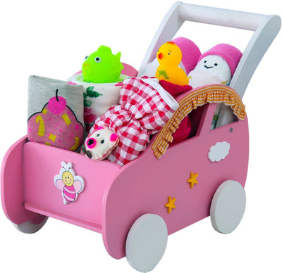 

Little Surprise Box New Born Baby Girl Hamper with Wooden Pram (Pink)(Pink)