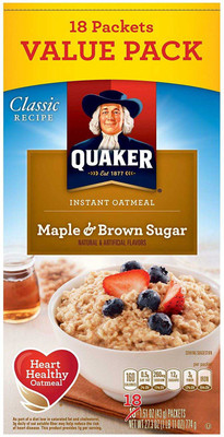 

Quaker Instant Oatmeal, Maple & Brown Sugar Value Pack, Breakfast Cereal, 18 Packets - 774g (27.3oz)(774 g, Box)
