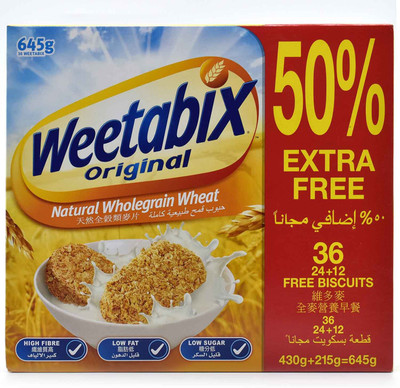 

Weetabix Original Wholegrain Wheat Cereal, 36 - 645g(645 g, Box)