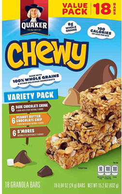 

Quaker Chewy Granola Bars, Variety Pack, 18 Bars - 432g (15.2oz)(432 g, Box)