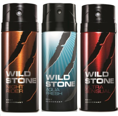 

Wild Stone AQUA FRESH EACH ULTRA SENSUAL & NIGHT RIDER Deodorant Spray - For Men(0.45 ml, Pack of 3)
