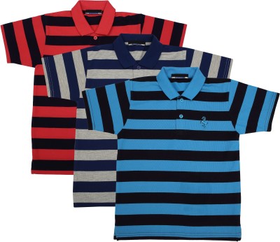NEUVIN Boys Striped Cotton Blend T Shirt(Multicolor, Pack of 3)