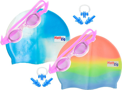 

MattZig Zigsy (Two Swimming Caps + Two Swimming Goggles + Two Nose Clips + Two Pairs of Ear Plugs) Swimming Kit