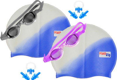 

MattZig Zigsy (Two Swimming Caps + Two Swimming Goggles + Two Nose Clips + Two Pairs of Ear Plugs) Swimming Kit