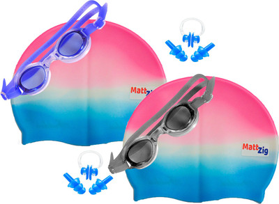 

MattZig Zigsy (Two Swimming Caps + Two Swimming Goggles + Two Nose Clips + Two Pairs of Ear Plugs) Swimming Kit