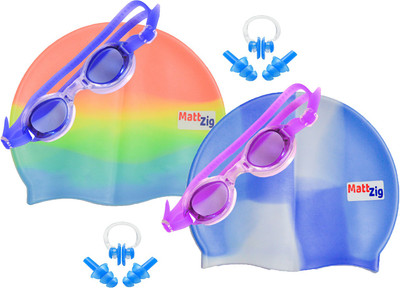 

MattZig Zigsy (Two Swimming Caps + Two Swimming Goggles + Two Nose Clips + Two Pairs of Ear Plugs) Swimming Kit