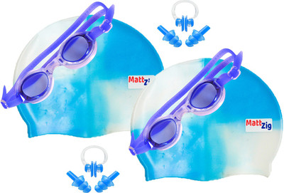 

MattZig Zigsy (Two Swimming Caps + Two Swimming Goggles + Two Nose Clips + Two Pairs of Ear Plugs) Swimming Kit