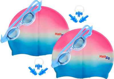 

MattZig Zigsy (Two Swimming Caps + Two Swimming Goggles + Two Nose Clips + Two Pairs of Ear Plugs) Swimming Kit
