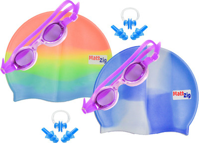 

MattZig Zigsy (Two Swimming Caps + Two Swimming Goggles + Two Nose Clips + Two Pairs of Ear Plugs) Swimming Kit