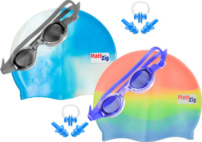 

MattZig Zigsy (Two Swimming Caps + Two Swimming Goggles + Two Nose Clips + Two Pairs of Ear Plugs) Swimming Kit