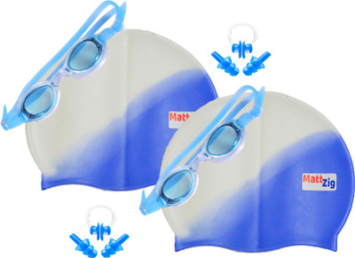 

MattZig Zigsy (Two Swimming Caps + Two Swimming Goggles + Two Nose Clips + Two Pairs of Ear Plugs) Swimming Kit