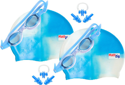 

MattZig Zigsy (Two Swimming Caps + Two Swimming Goggles + Two Nose Clips + Two Pairs of Ear Plugs) Swimming Kit