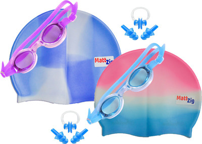 

MattZig Zigsy (Two Swimming Caps + Two Swimming Goggles + Two Nose Clips + Two Pairs of Ear Plugs) Swimming Kit