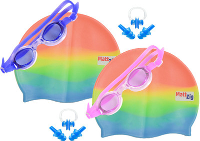 

MattZig Zigsy (Two Swimming Caps + Two Swimming Goggles + Two Nose Clips + Two Pairs of Ear Plugs) Swimming Kit