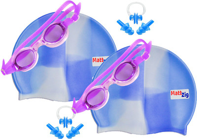 

MattZig Zigsy (Two Swimming Caps + Two Swimming Goggles + Two Nose Clips + Two Pairs of Ear Plugs) Swimming Kit