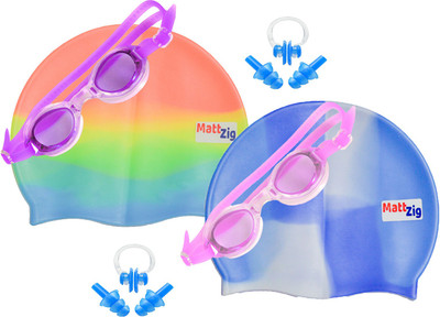 

MattZig Zigsy (Two Swimming Caps + Two Swimming Goggles + Two Nose Clips + Two Pairs of Ear Plugs) Swimming Kit