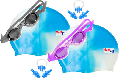 

MattZig Zigsy (Two Swimming Caps + Two Swimming Goggles + Two Nose Clips + Two Pairs of Ear Plugs) Swimming Kit