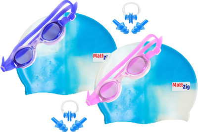 

MattZig Zigsy (Two Swimming Caps + Two Swimming Goggles + Two Nose Clips + Two Pairs of Ear Plugs) Swimming Kit