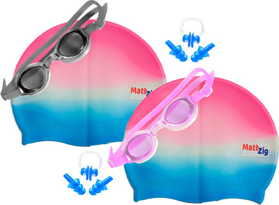 

MattZig Zigsy (Two Swimming Caps + Two Swimming Goggles + Two Nose Clips + Two Pairs of Ear Plugs) Swimming Kit