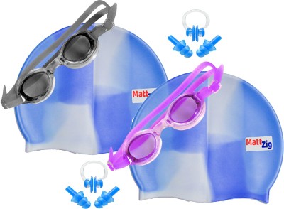 

MattZig Zigsy (Two Swimming Caps + Two Swimming Goggles + Two Nose Clips + Two Pairs of Ear Plugs) Swimming Kit