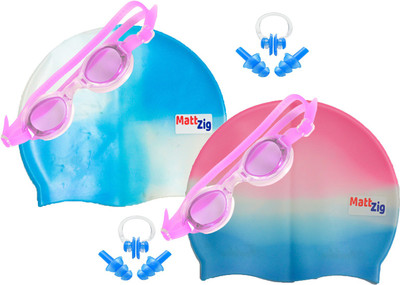 

MattZig Zigsy (Two Swimming Caps + Two Swimming Goggles + Two Nose Clips + Two Pairs of Ear Plugs) Swimming Kit