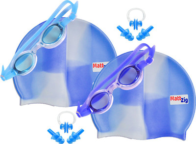 

MattZig Zigsy (Two Swimming Caps + Two Swimming Goggles + Two Nose Clips + Two Pairs of Ear Plugs) Swimming Kit
