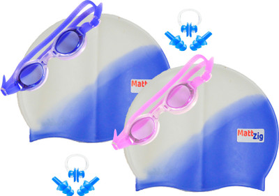 

MattZig Zigsy (Two Swimming Caps + Two Swimming Goggles + Two Nose Clips + Two Pairs of Ear Plugs) Swimming Kit