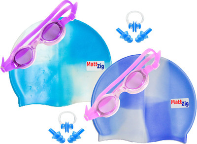 

MattZig Zigsy (Two Swimming Caps + Two Swimming Goggles + Two Nose Clips + Two Pairs of Ear Plugs) Swimming Kit