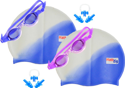 

MattZig Zigsy (Two Swimming Caps + Two Swimming Goggles + Two Nose Clips + Two Pairs of Ear Plugs) Swimming Kit
