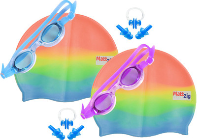

MattZig Zigsy (Two Swimming Caps + Two Swimming Goggles + Two Nose Clips + Two Pairs of Ear Plugs) Swimming Kit