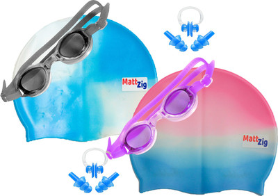 

MattZig Zigsy (Two Swimming Caps + Two Swimming Goggles + Two Nose Clips + Two Pairs of Ear Plugs) Swimming Kit