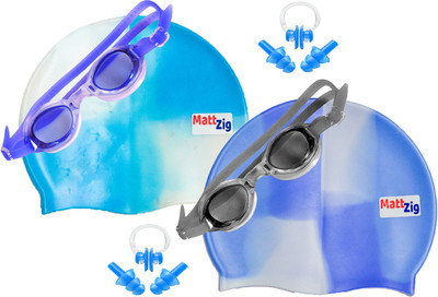 

MattZig Zigsy (Two Swimming Caps + Two Swimming Goggles + Two Nose Clips + Two Pairs of Ear Plugs) Swimming Kit