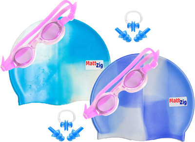 

MattZig Zigsy (Two Swimming Caps + Two Swimming Goggles + Two Nose Clips + Two Pairs of Ear Plugs) Swimming Kit