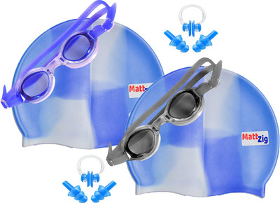 

MattZig Zigsy (Two Swimming Caps + Two Swimming Goggles + Two Nose Clips + Two Pairs of Ear Plugs) Swimming Kit