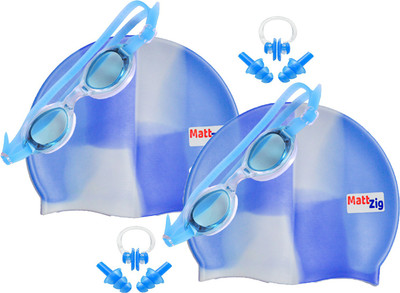 

MattZig Zigsy (Two Swimming Caps + Two Swimming Goggles + Two Nose Clips + Two Pairs of Ear Plugs) Swimming Kit