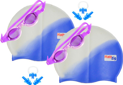 

MattZig Zigsy (Two Swimming Caps + Two Swimming Goggles + Two Nose Clips + Two Pairs of Ear Plugs) Swimming Kit