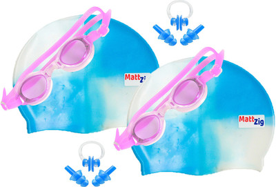 

MattZig Zigsy (Two Swimming Caps + Two Swimming Goggles + Two Nose Clips + Two Pairs of Ear Plugs) Swimming Kit